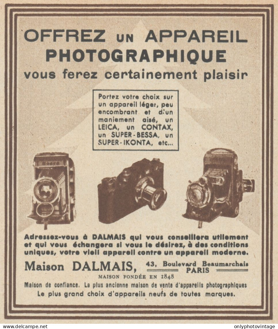 Maison DALMAIS Appareil Photographique - Pubblicità D'epoca - 1938 Old Ad - Werbung