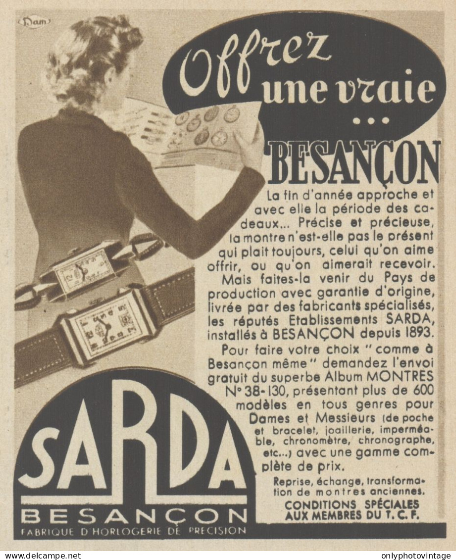 Horlogerie De Precision SARDA - Pubblicità D'epoca - 1938 Old Advertising - Werbung