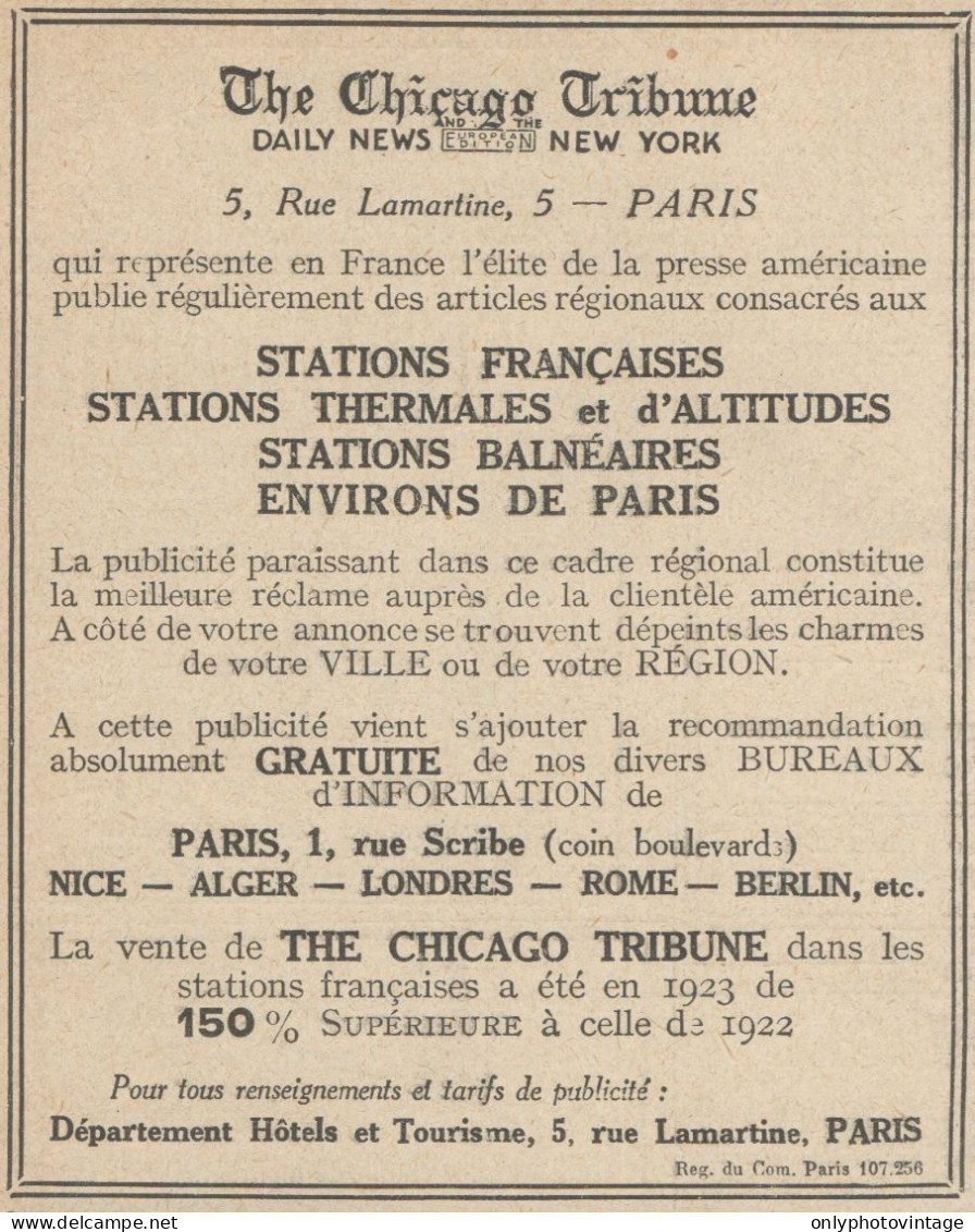 The Chicago Tribune - Pubblicità D'epoca - 1924 Old Advertising - Werbung