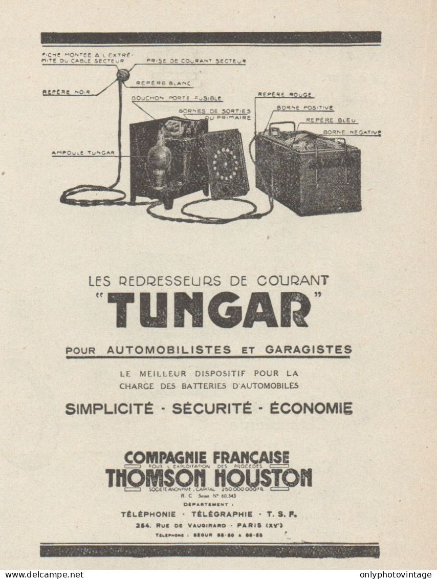 Raddrizzatore Di Corrente TUNGAR - Pubblicità D'epoca - 1924 Old Advert - Werbung