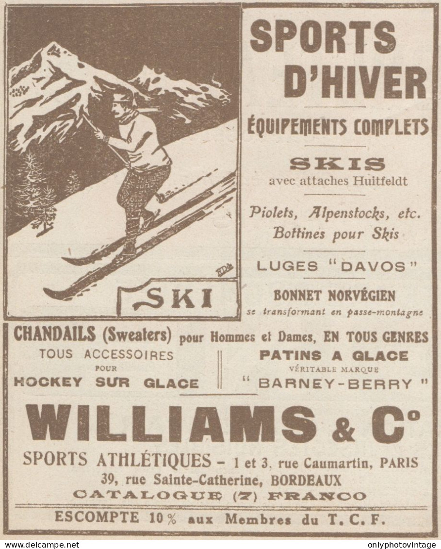 WILLIAMS & C. - Skis - Sports D'Hiver - Pubblicità D'epoca - 1921 Old Ad - Werbung