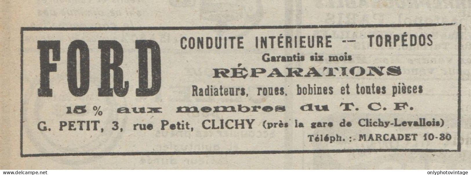 Torpédos FORD - Pubblicità D'epoca - 1921 Old Advertising - Werbung