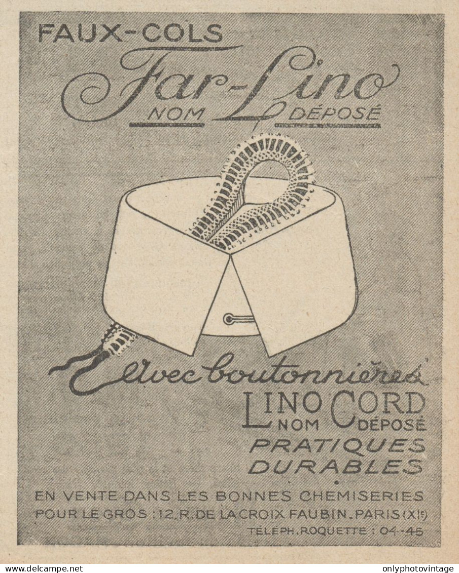 FAR-LINO - Faux-Cols - Pubblicità D'epoca - 1921 Old Advertising - Werbung