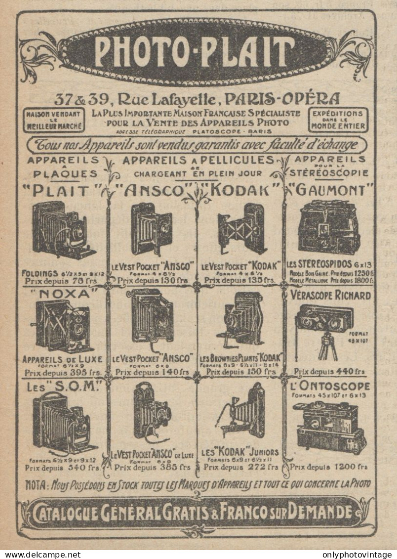 PHOTO PLAIT - Kodak - Gaumont - Pubblicità D'epoca - 1921 Old Advertising - Werbung