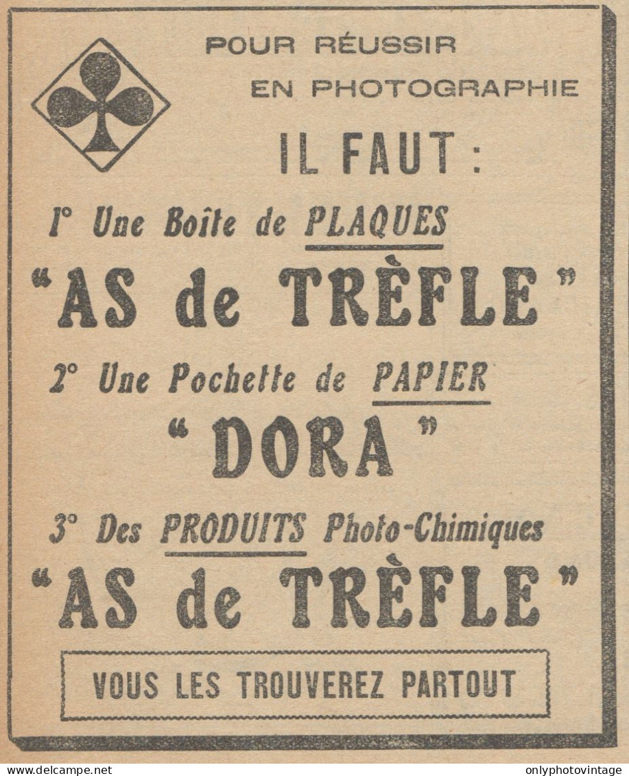 Plaques As De Trèfle & Papier DORA - Pubblicità D'epoca - 1921 Old Advert - Werbung