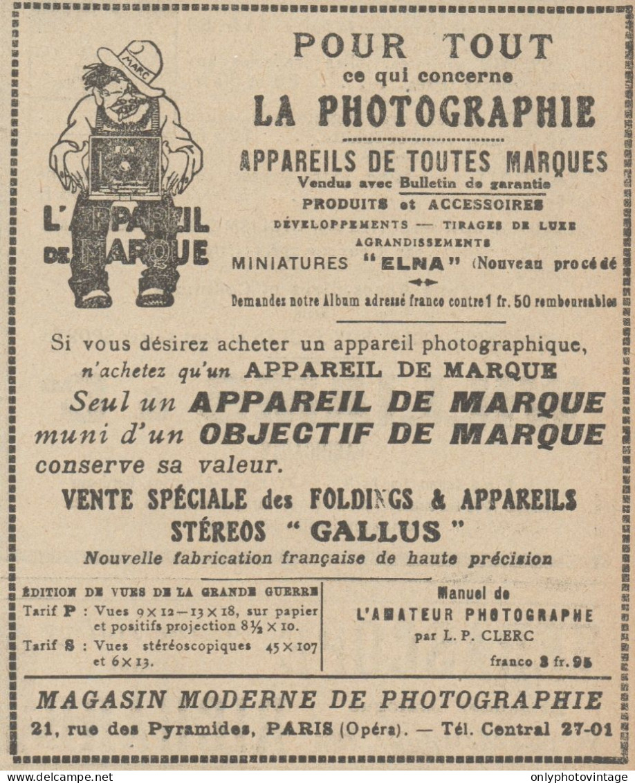 Magasin Moderne De Photographie - Pubblicità D'epoca - 1921 Old Advert - Werbung