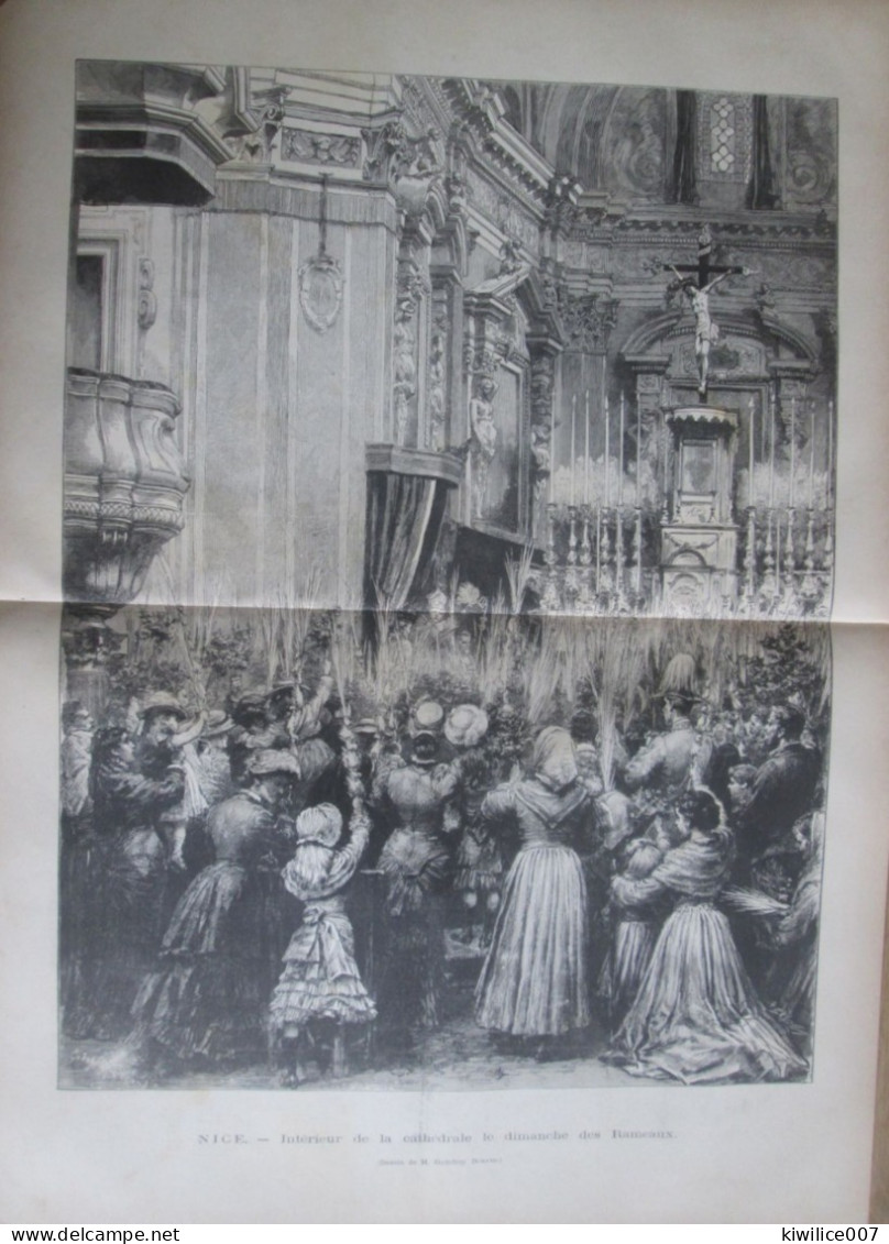 1884 1 GRANDE GRAVURE  NICE Ville De Nice 06000  Intérieur De La Cathédrale  DIMANCHE DES RAMEAUX - Prints & Engravings