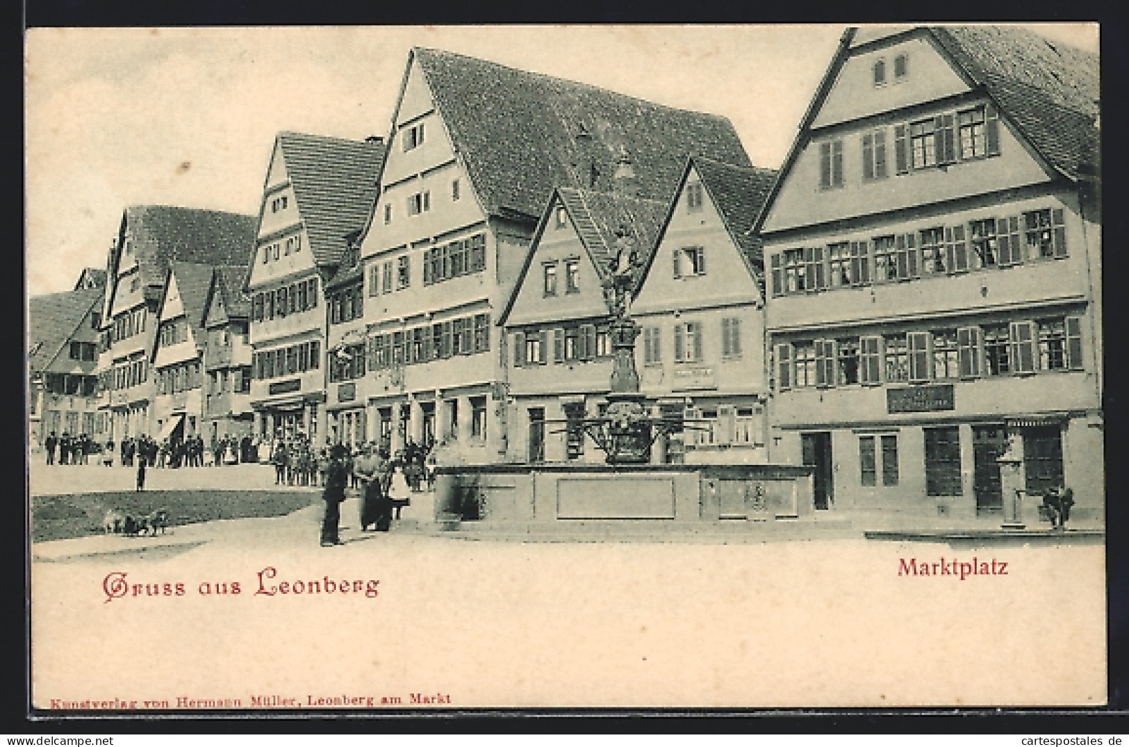 AK Leonberg / Württ., Marktplatz Mit Geschäften Und Brunnen  - Leonberg