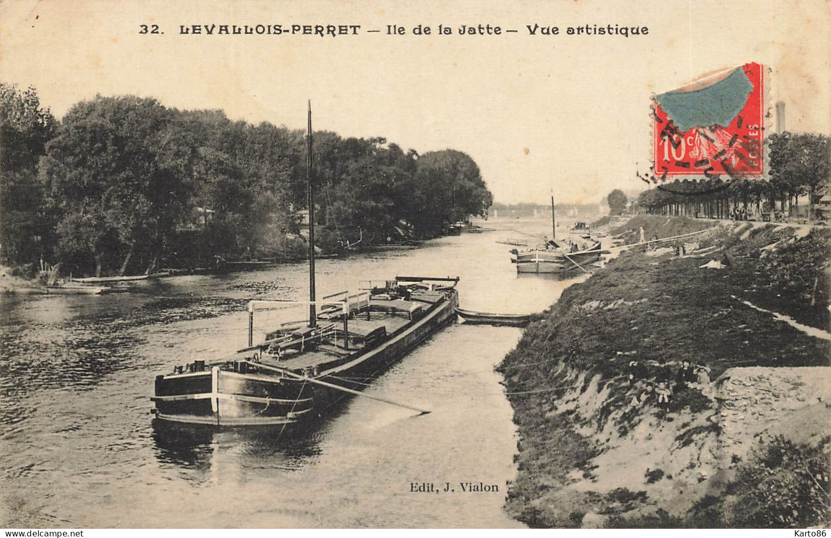 Levallois Perret * Péniches Batellerie * Ile De La Jatte , Vue Artiqtique * Péniche Barge Chaland - Levallois Perret