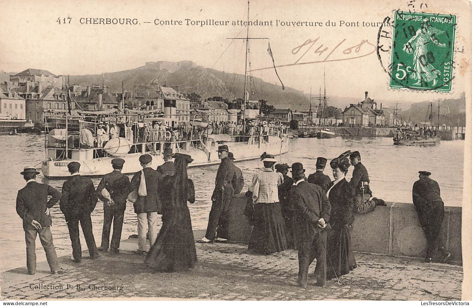 FRANCE - Cherbourg - Contre Torpilleur Attendant L'ouverture Du Pont  Tournant - Animé - Carte Postale Ancienne - Cherbourg