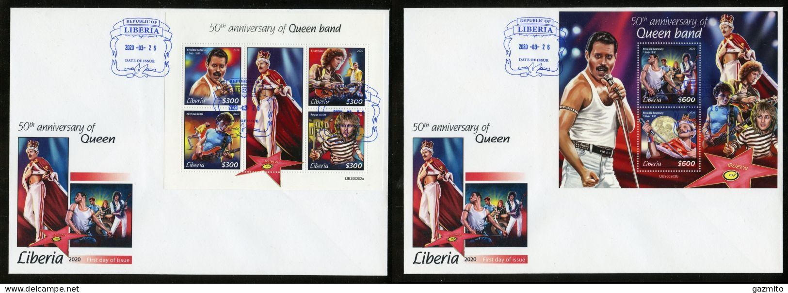 Liberia 2020, Music, Queen, 4val In BF +BF In 2FDC - Música