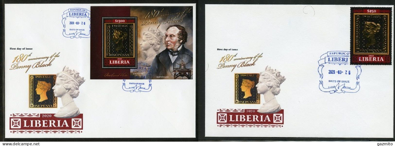 Liberia 2020, Penny Black, 1val +BF In 2FDC - Briefmarken Auf Briefmarken