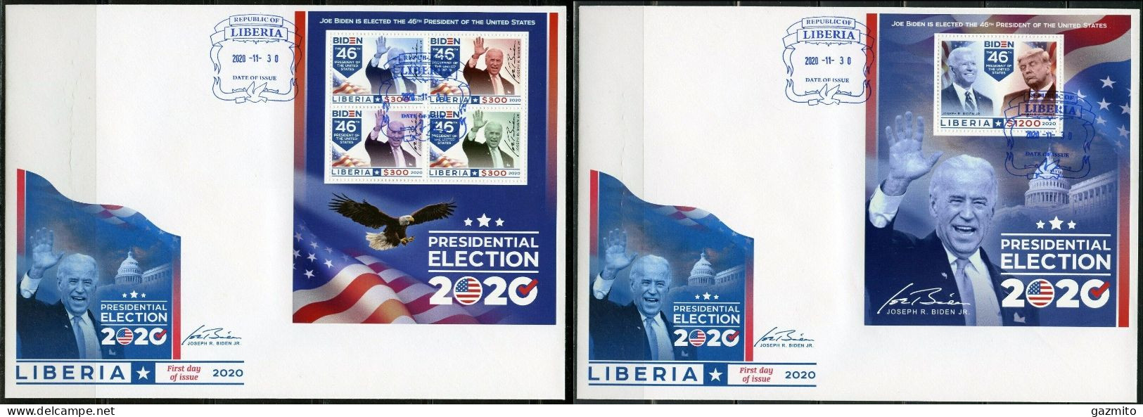 Liberia 2020, President Biden, 4val In BF+BF In 2FDC - Liberia