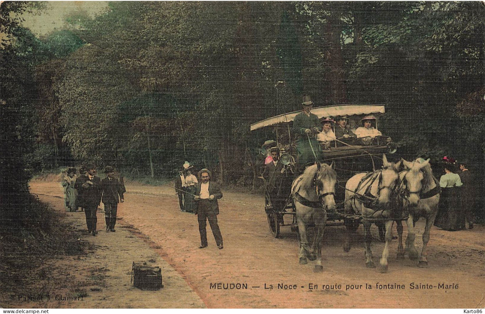 Meudon * La Noce , En Route Pour La Fontaine Sainte Marie * Attelage Calèche Diligence * Cpa Toilée Colorisée - Meudon