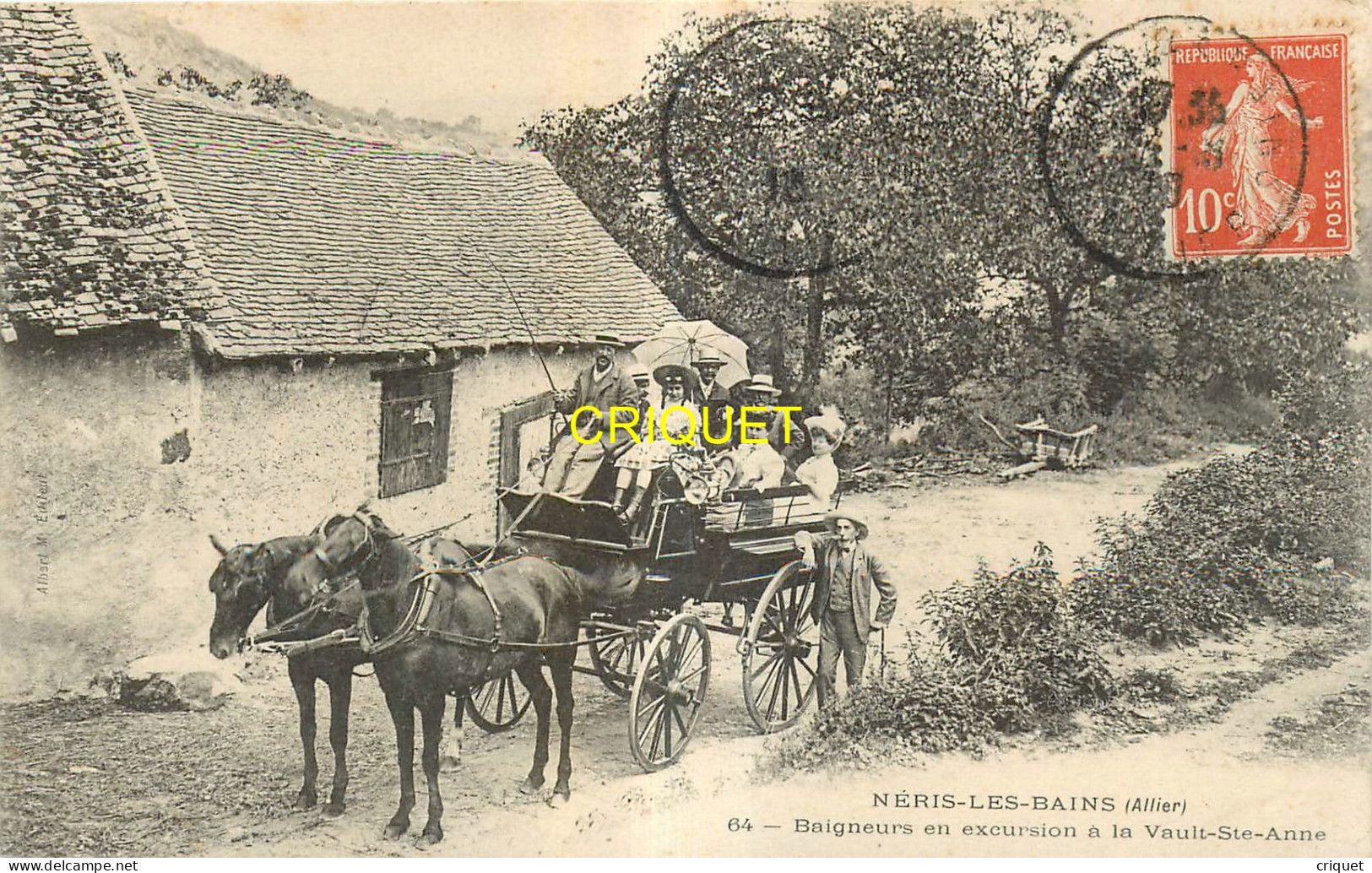 03 Néris Les Bains, Baigneurs En Excursion, Beau Plan D'une Charrette Attelée - Neris Les Bains