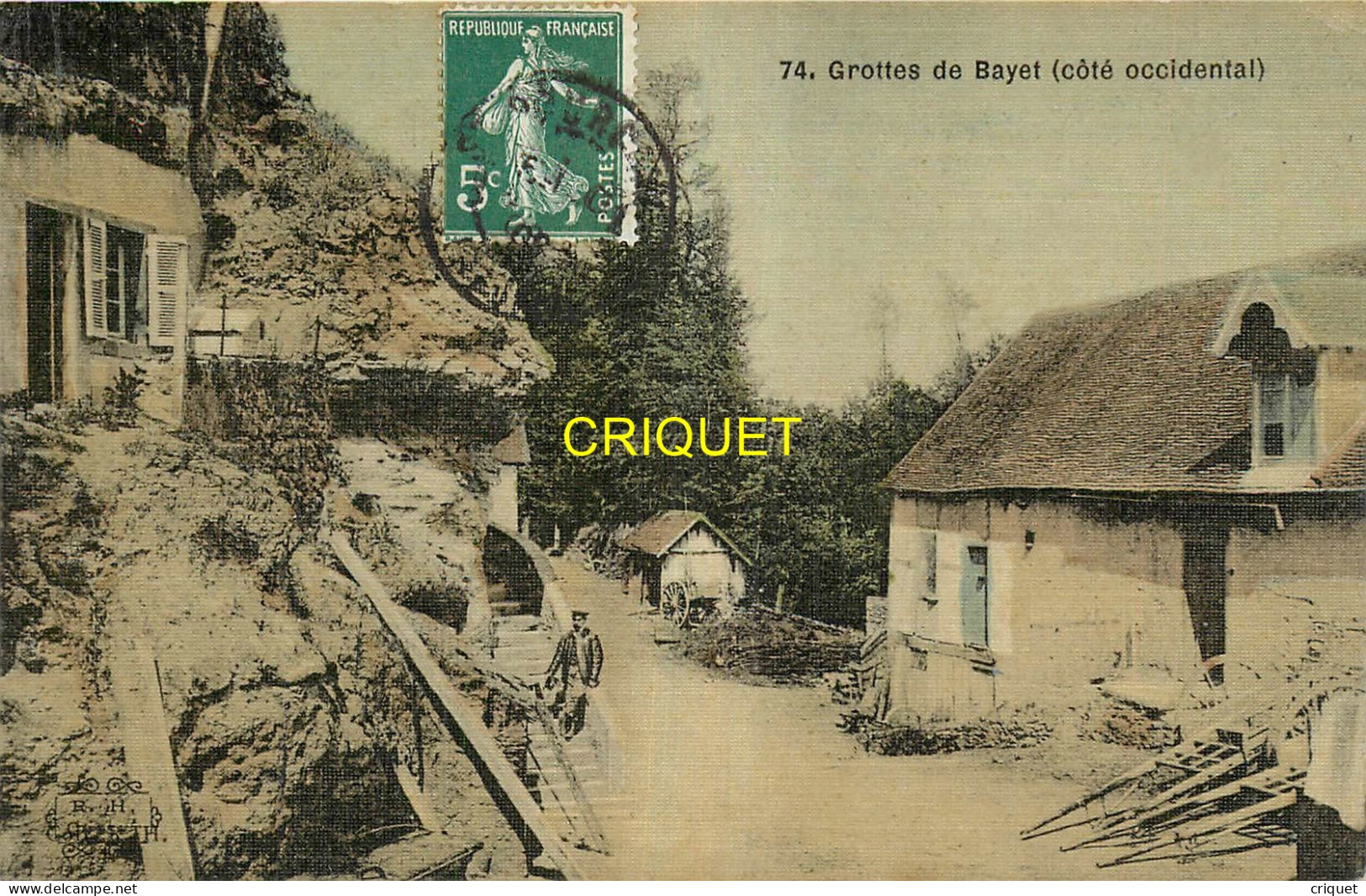 Dépt. 03, Les Grottes De Bayet, Carte Toilée Colorisée Affranchie 1909 - Andere & Zonder Classificatie