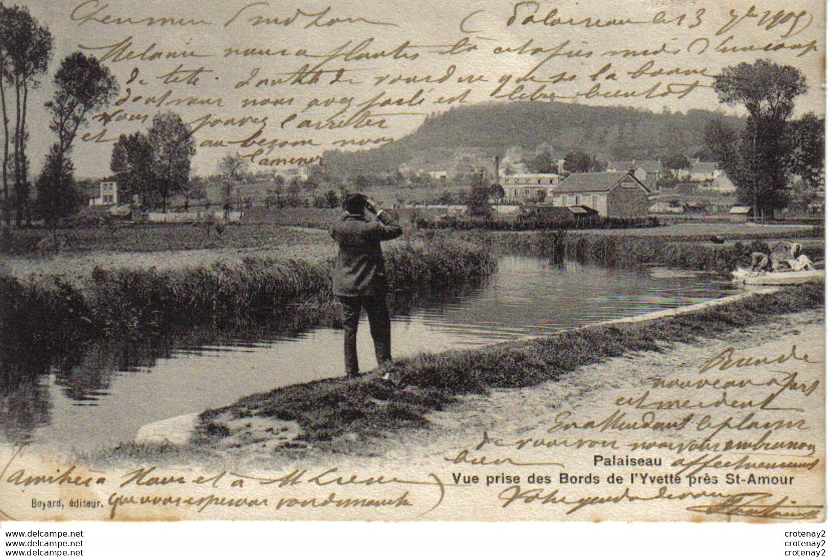 91 PALAISEAU En 1905 Bords De L'Yvette Près St Amour Lavandière Homme Avec Lunettes D'approche VOIR DOS - Palaiseau