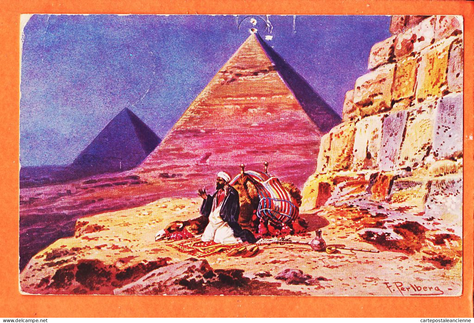 09961 / ⭐ Originalgemälde Friedrich PERLBERG ◉ Gebet Pyramiden Wüste 1905s à RANGADAT Paris ◉ ASB BRUCKMAN München - Piramiden