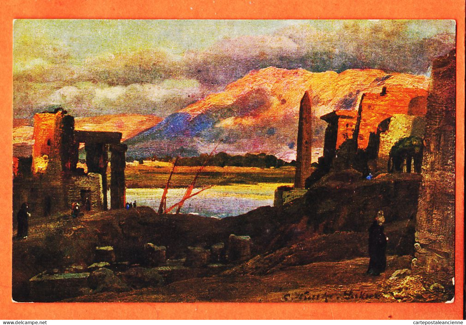 09949 / ⭐ Illustrateur Carl WUTTKE LUXOR Louxor Egypte ◉ Les Monts THEBES Mountains 1905s ◉ Litho R & J.D R-136 Egypt  - Luxor
