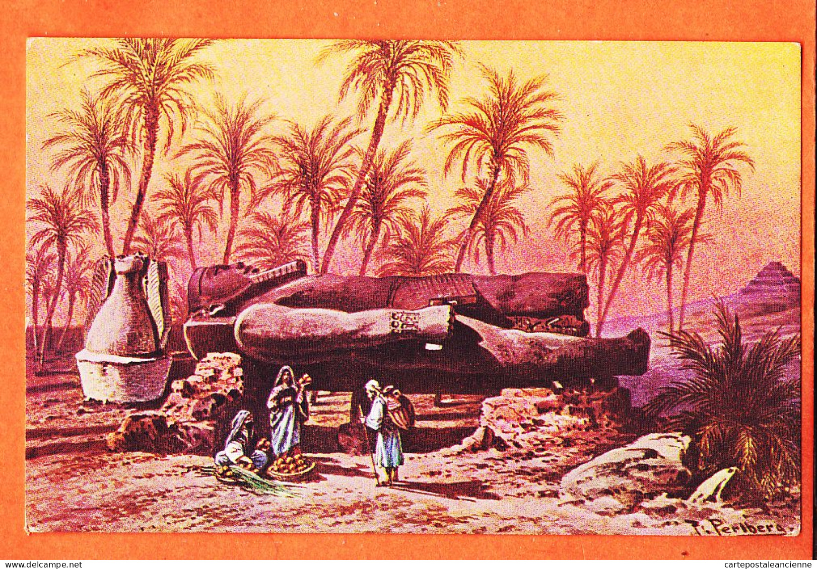 09945 / ⭐ Illustrateur Friedrich PERLBERG Egypte ◉ MENPHIS Statue RAMSES  ◉ Lithographie R-145 Egypt  - Otros & Sin Clasificación