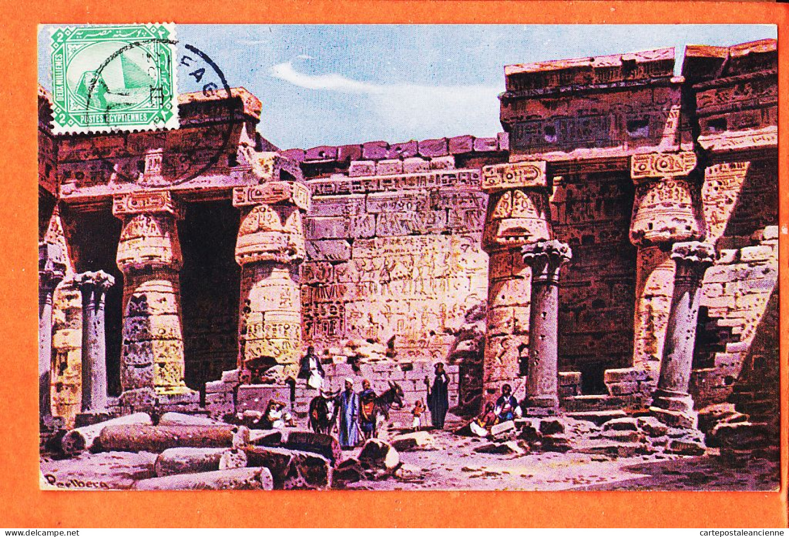 09944 / ⭐ Illustrateur PERLBERG Egypte ◉ Cour Temple MEDINET HABOU Court MEDDENET HABOO 1907 ◉ Lithographie R-150 - Sonstige & Ohne Zuordnung