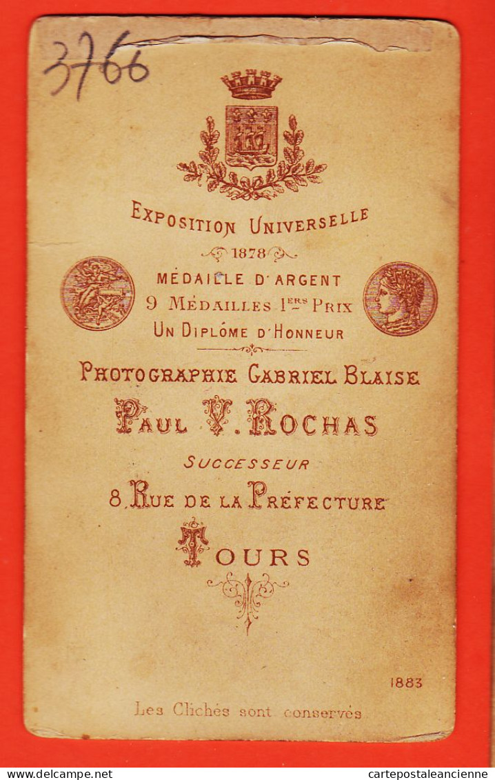 09829 / ⭐ Photo CDV 37-TOURS 1890s ◉ Bébé Fillette ◉ Photographie Gabriel BLAISE ◉ Paul V.ROCHAS 8 Rue De La Préfecture - Anonieme Personen