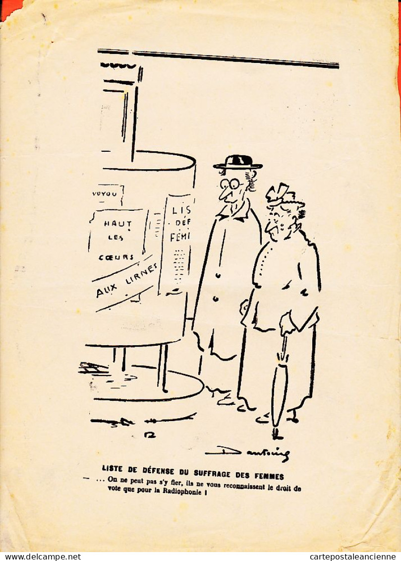 09801 / ⭐ ♥️  Caricature DANTOINE 1930s Liste Defense Suffrage Femmes ◉ Epreuve Imprimée + Brouillon Légende Manuscrite - Manuscrits