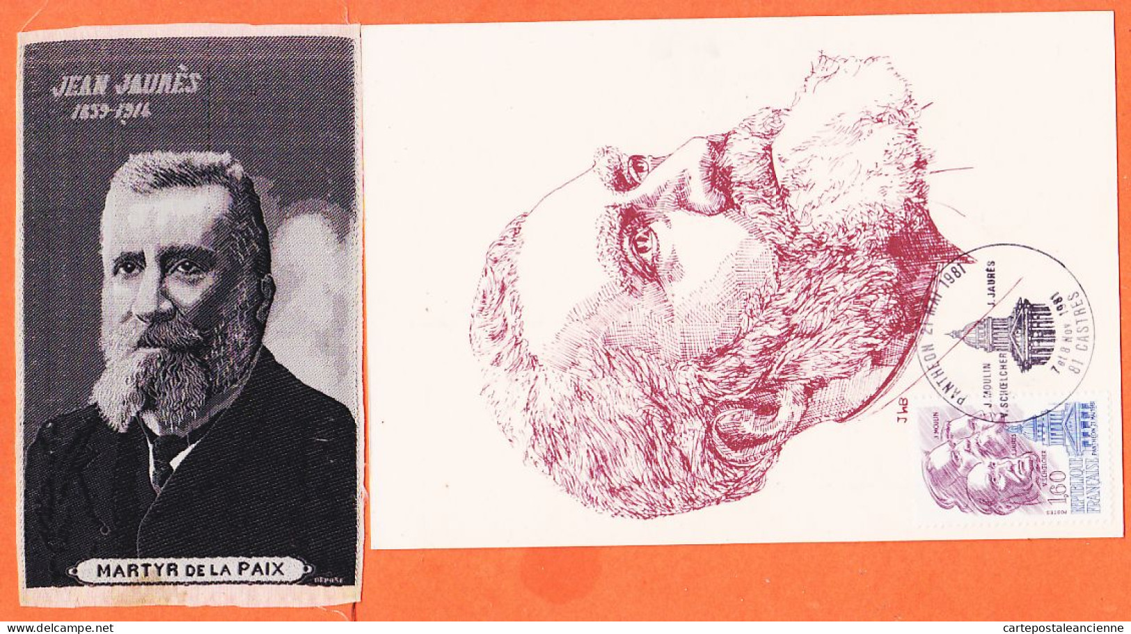 09524 /⭐ ◉  ♥️ JAURES Fondateur Parti SOCIALISTE Au PANTHEON 21-05-1981 Investiture MITTERRAND + Portrait Tissé SOIE - Figuren