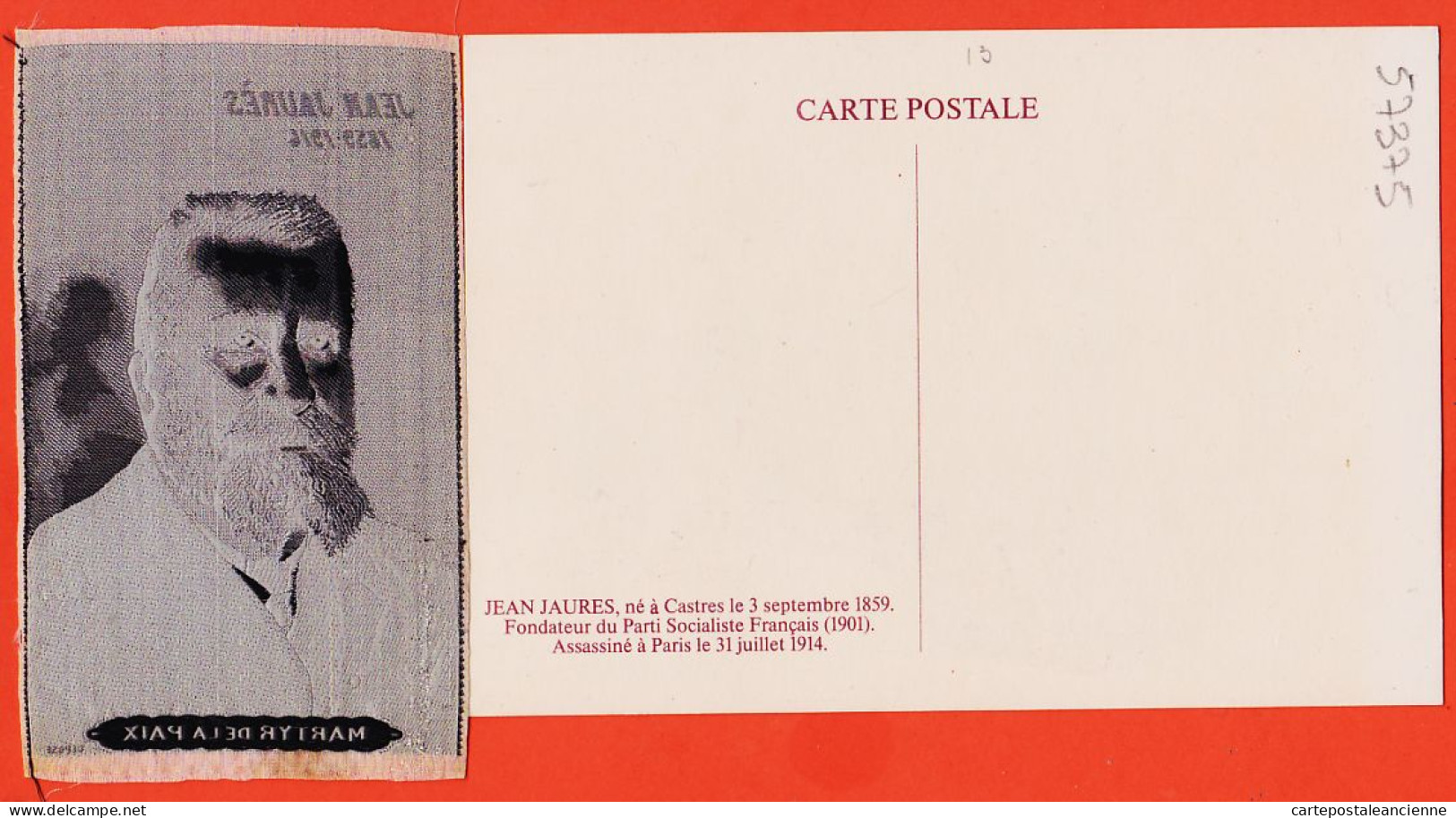 09524 /⭐ ◉  ♥️ JAURES Fondateur Parti SOCIALISTE Au PANTHEON 21-05-1981 Investiture MITTERRAND + Portrait Tissé SOIE - Persönlichkeiten