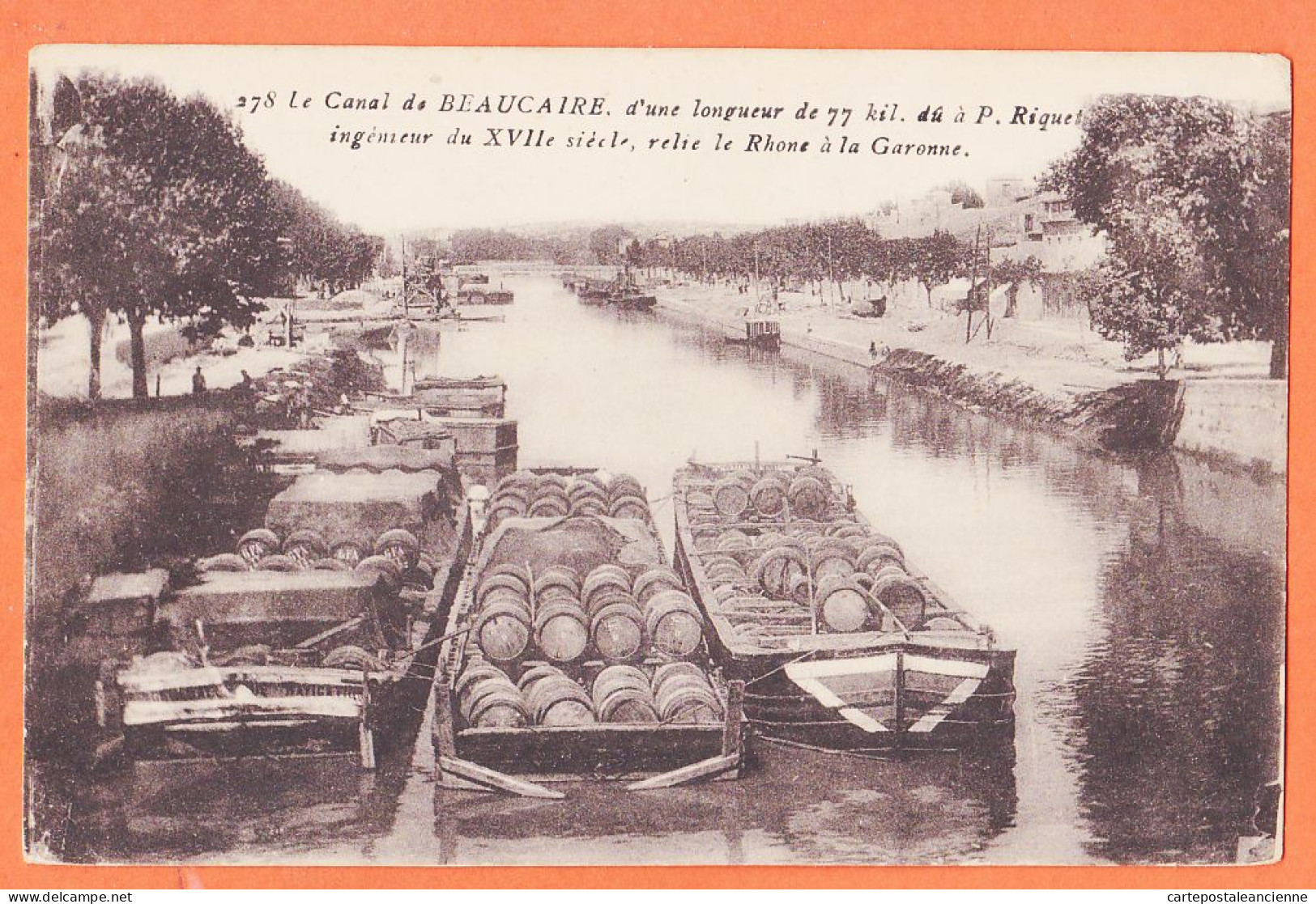 09781 / ⭐ BEAUCAIRE 30-Gard Canal Paul RIQUET 77 Kms  Reliant RHONE Et GARONNE Péniches Chargement Futs Vin G.F.A 1920s - Beaucaire