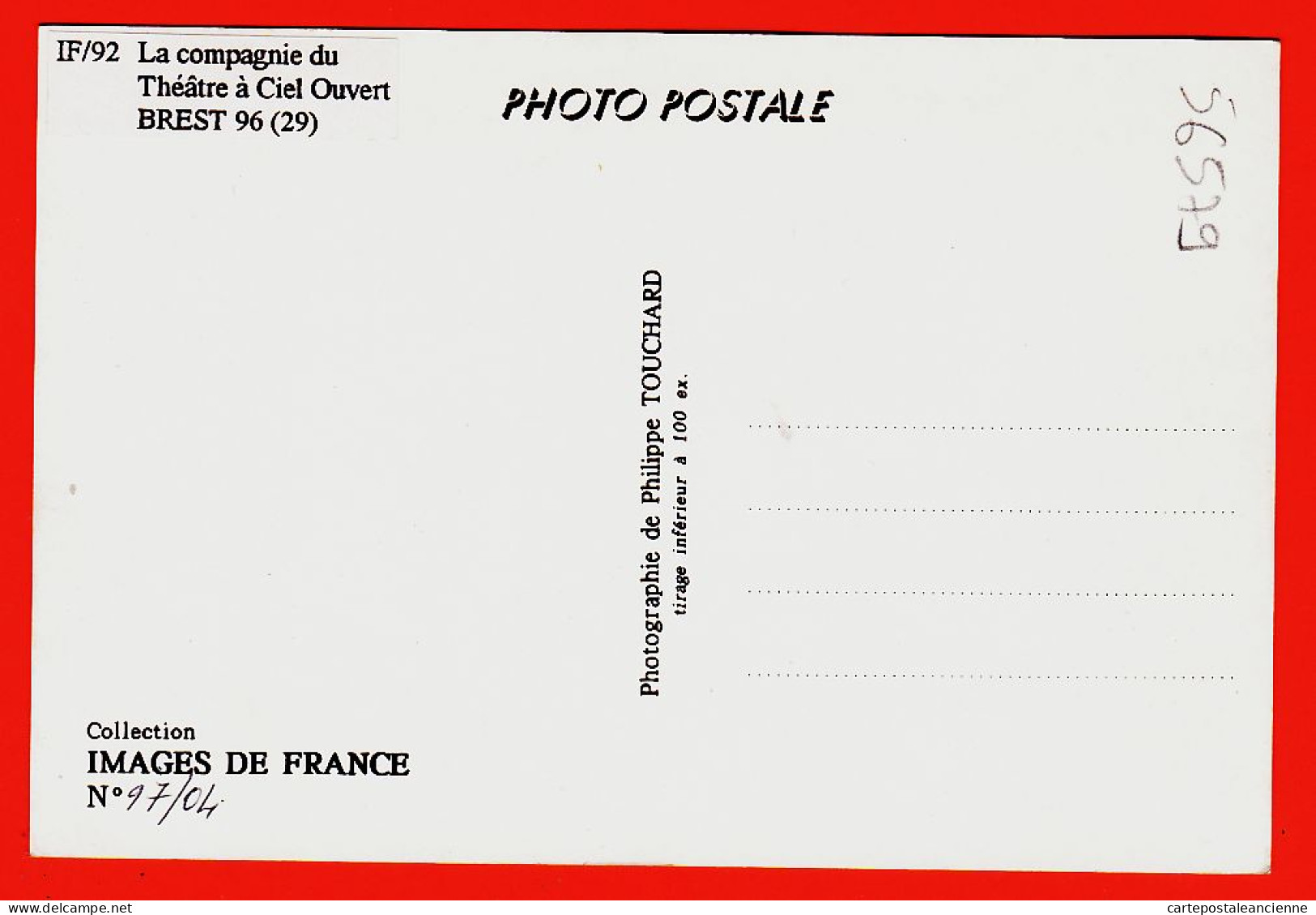09517 /⭐ ◉  ♥️ Rare Photo-Postale BREST 29-Finistere Compagnie Théatre à Ciel Ouvert Philippe TOUCHARD IF/92 N° 04/97 - Brest