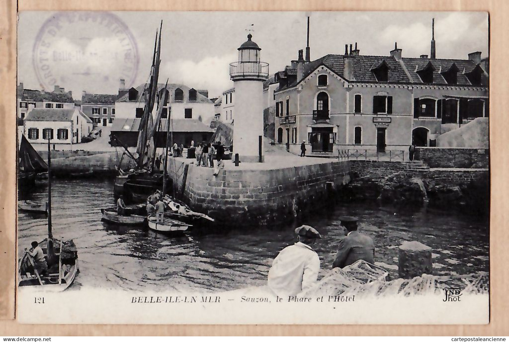 09545 / ◉  ️ SAUZON BELLE-ILE-en-MER  56-Morbihan Le Phare Et Hotel 1910s Tampon Grotte APOTHICAIRERIE ¤ NEURDEIN 121 - Belle Ile En Mer