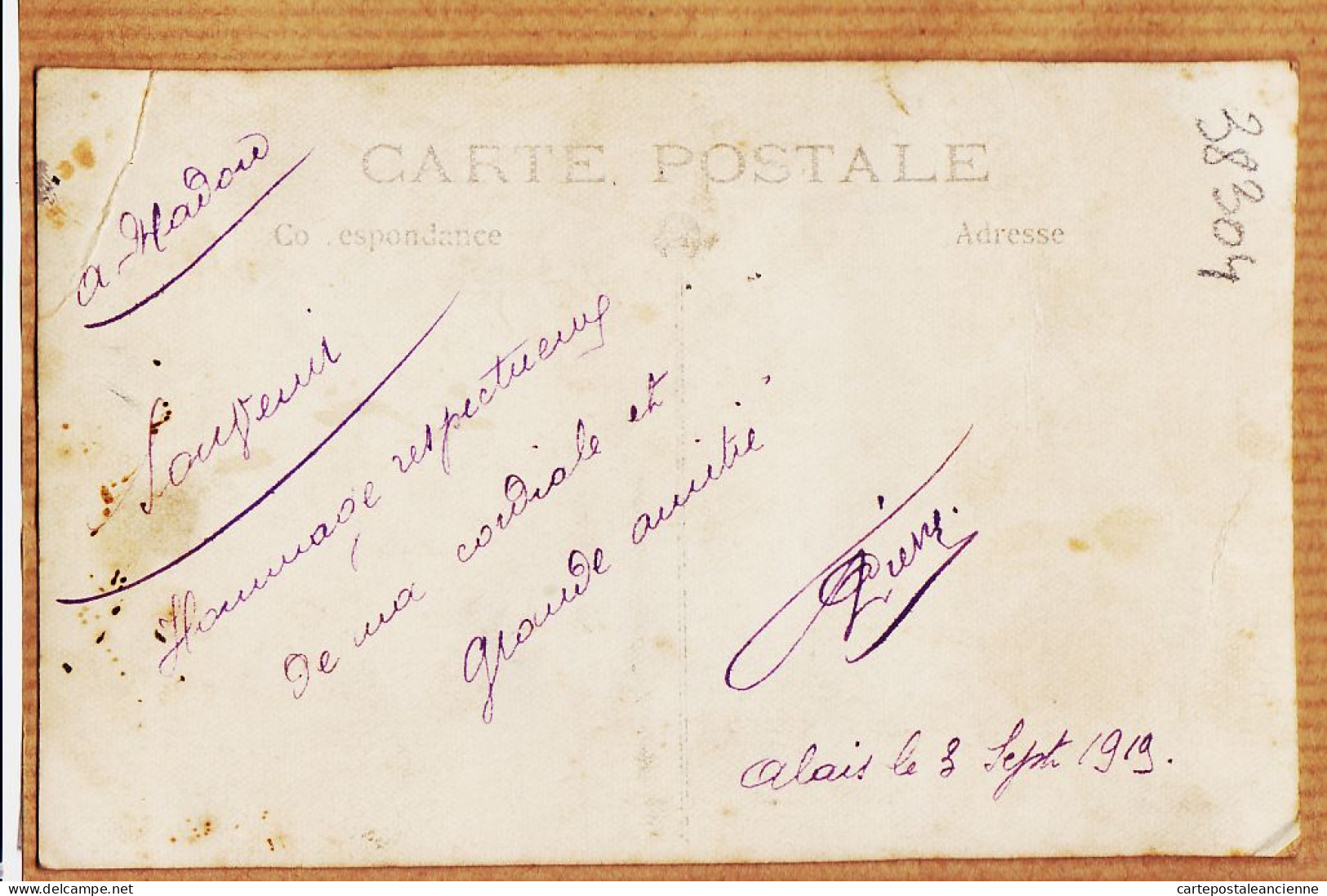 09767 / ⭐ ♥️ Carte-Photo ALAIS Alès 30-Gard 03-09-1919 SOUVENIR De Pierre 58e Reg. Infanterie à Madou HUGUET Gard CpaWW1 - Alès