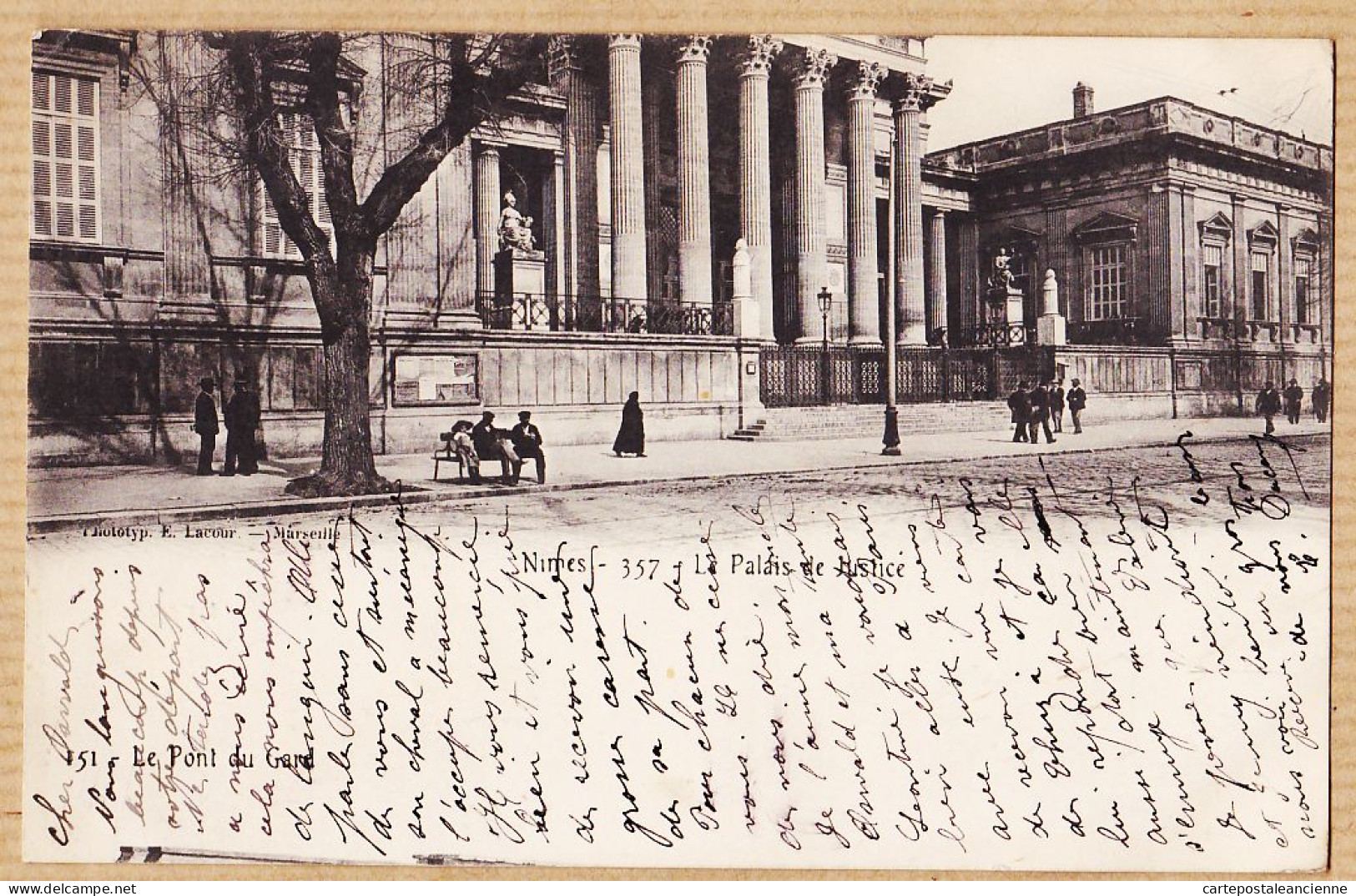 09689 / ⭐ ♥️ Curiosité Décalage Imprimerie NÎMES Palais Justice 1903 à OSWALD DUCROS Paris-LACOUR 357 + Pont GARD N°151 - Nîmes