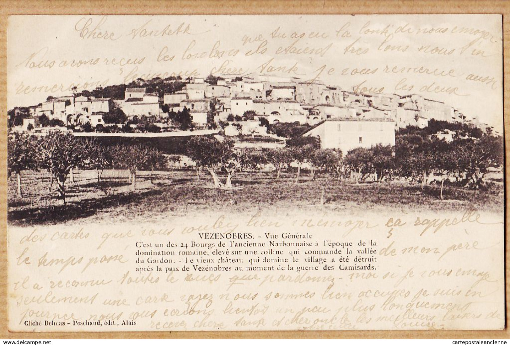 09752 / ⭐ VEZENOBRES Gard Vue Générale Un Des 24 Bourgs Ancienne Narbonnaise 1904 OSVALD DUCROS-Cliché DELMAS PESCHAUD - Sonstige & Ohne Zuordnung