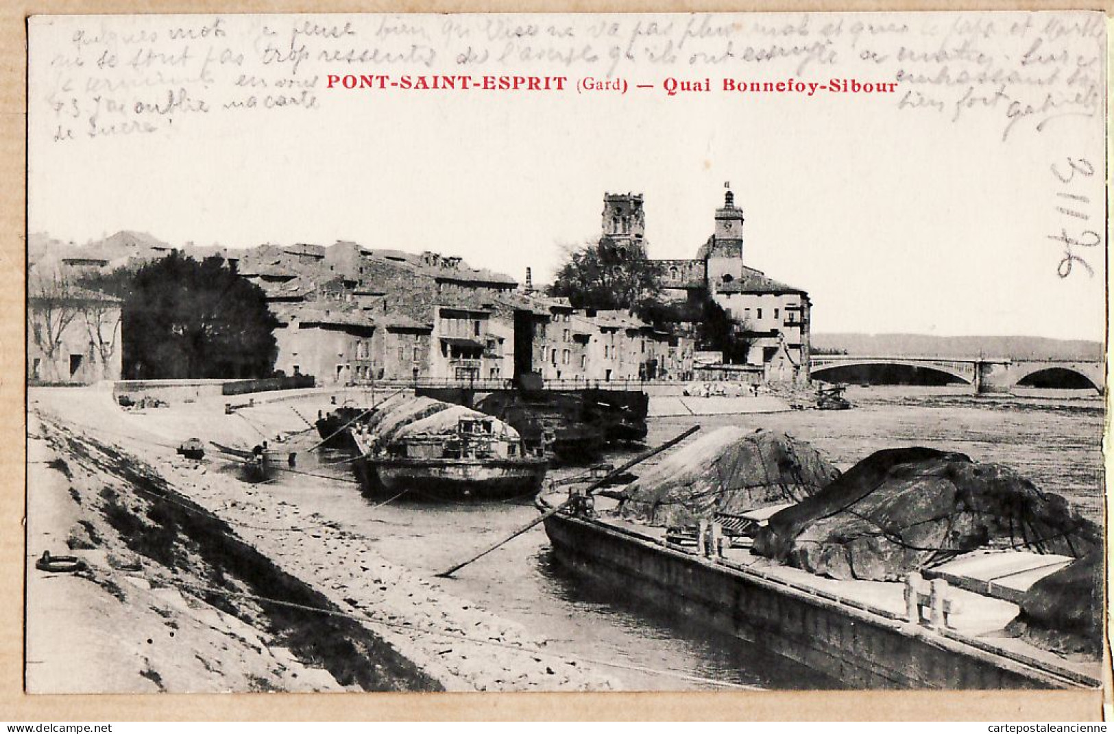 09784 / ⭐ PONT-SAINT-ESPRIT 30-Gard Barges Chargées Quai BONNEFOY-SIBOUR 15 Avril 1917 Lisez...TB Correspondance CpaWW1 - Pont-Saint-Esprit
