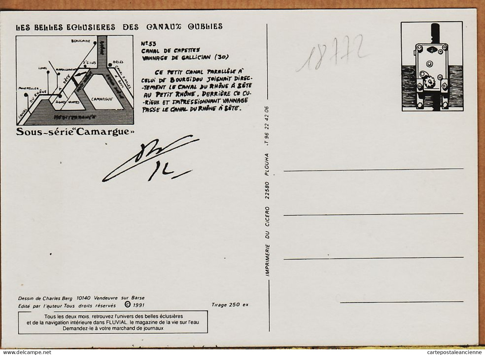 09706 / ⭐ ♥️  Autographe Dedicace BERG Gard Vannage GALLICIAN Ecluse Canal CAPETTES Camargue 1991 BELLES ECLUSIERES 53 - Other & Unclassified