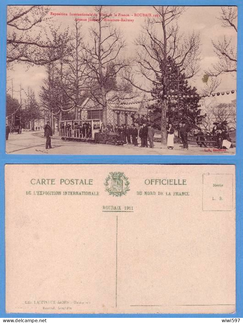 CARTE POSTALE ANCIENNE DE ROUBAIX - EXPOSITION 1911 - LE PETIT TRAIN AVENUE JUSSIEU - Roubaix