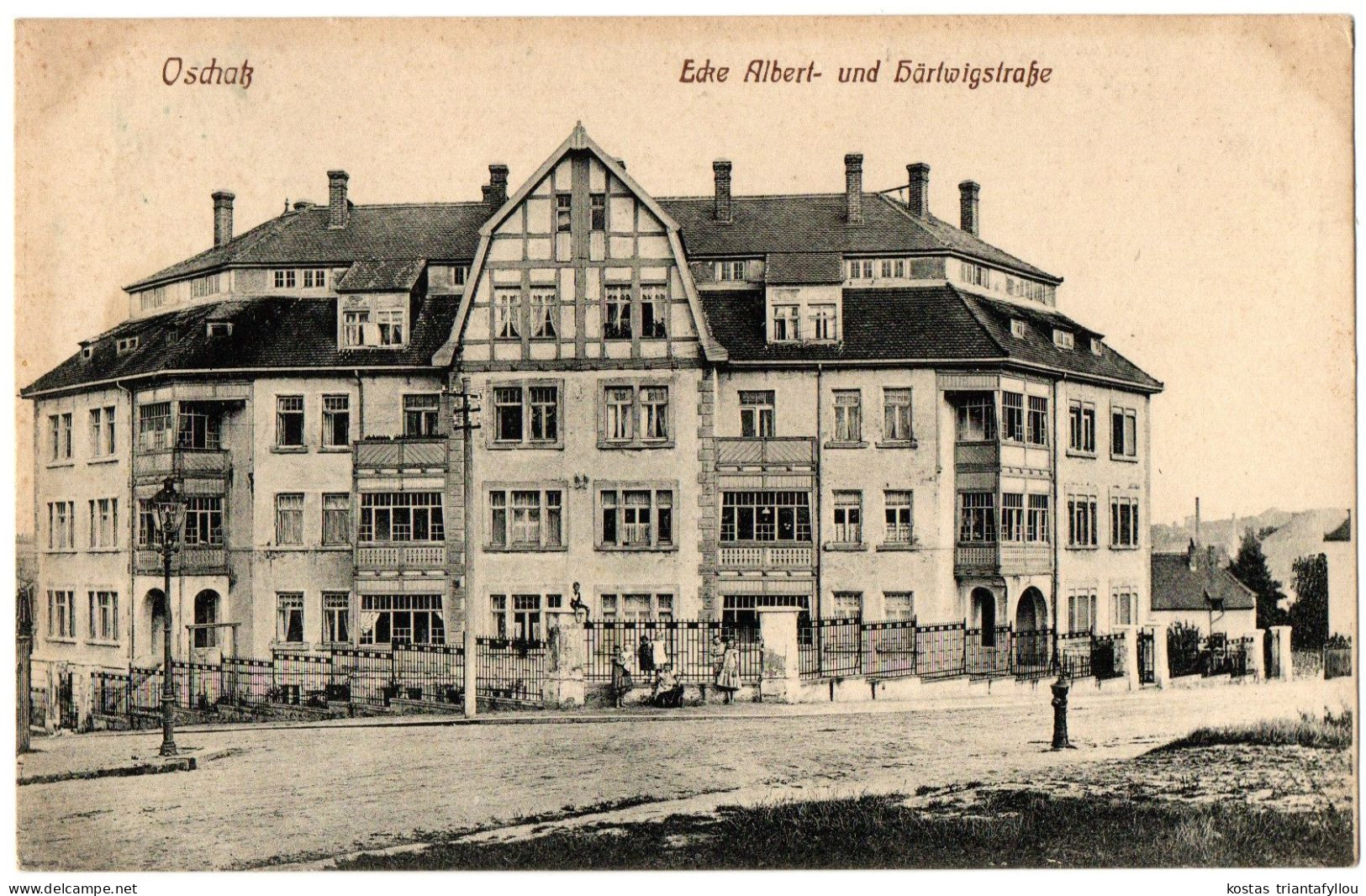 1.12.15 GERMANY, OSCHATZ, ECKE ALBERT UND HARTWIGSTRASSE, 1917, POSTCARD - Oschatz