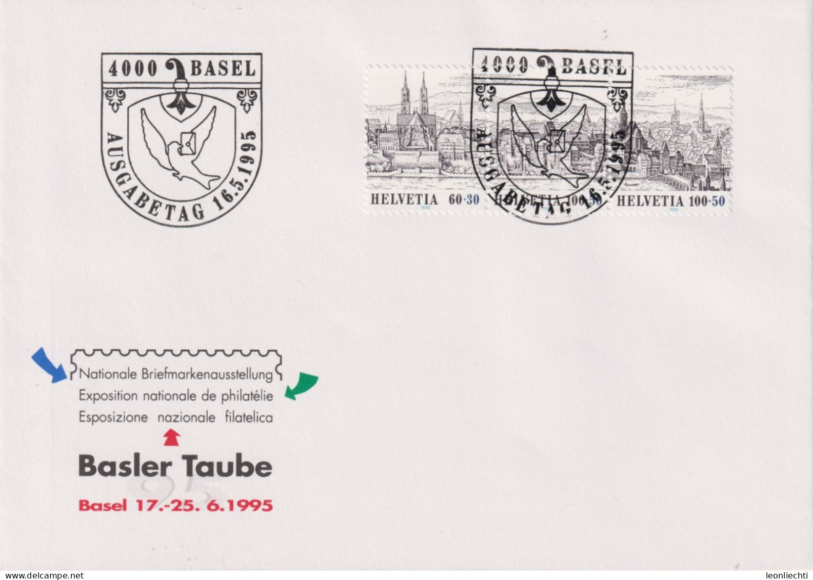 1995 Schweiz ET, Nationale Briefmarkenausstellung,Basel, Zum:CH Z101, Basler Taube Aus Dem Block Dreierstreifen - Exposiciones Filatélicas