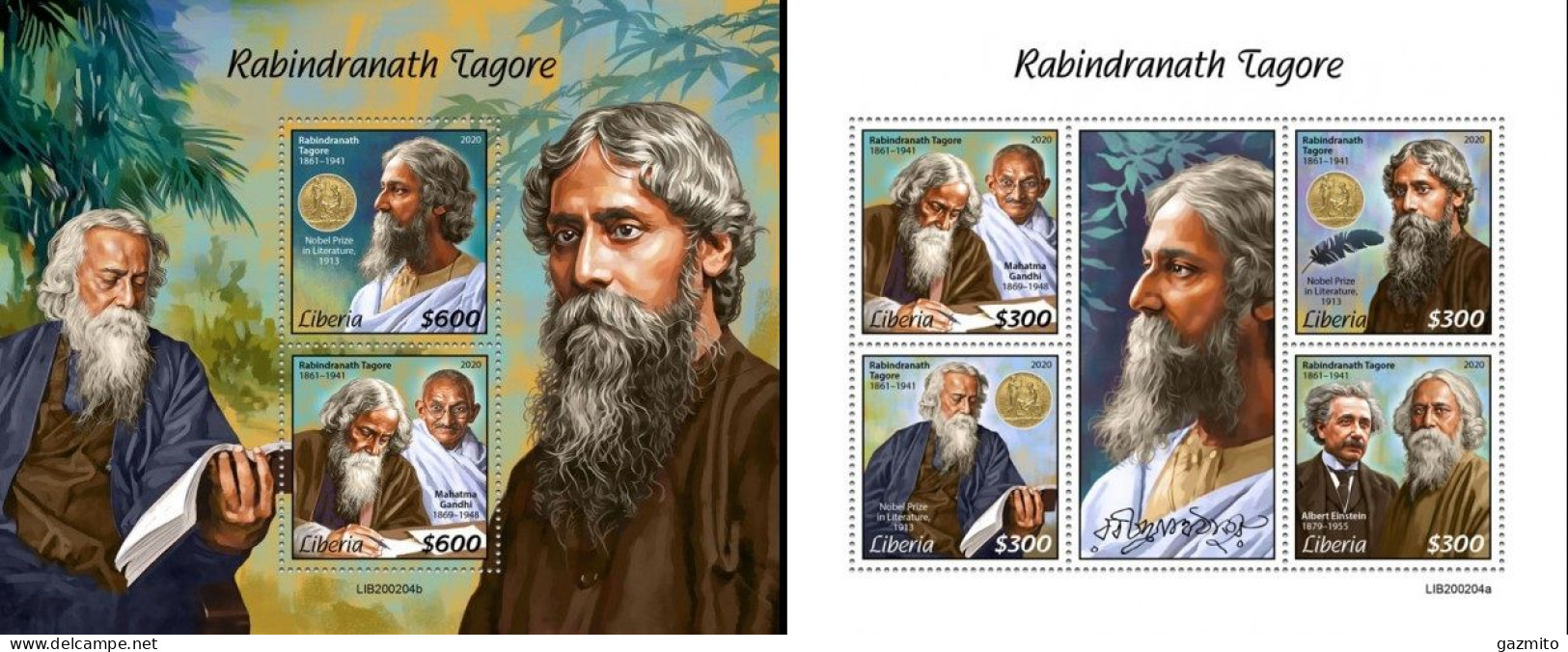 Liberia 2020, R, Tagore, Gandhi, 4val In BF +BF - Liberia