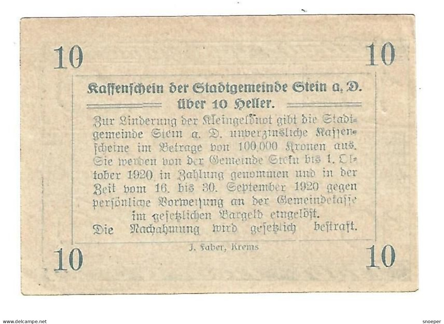 **Austria Notgeld Stein 10 Heller 1015.1a - Oesterreich