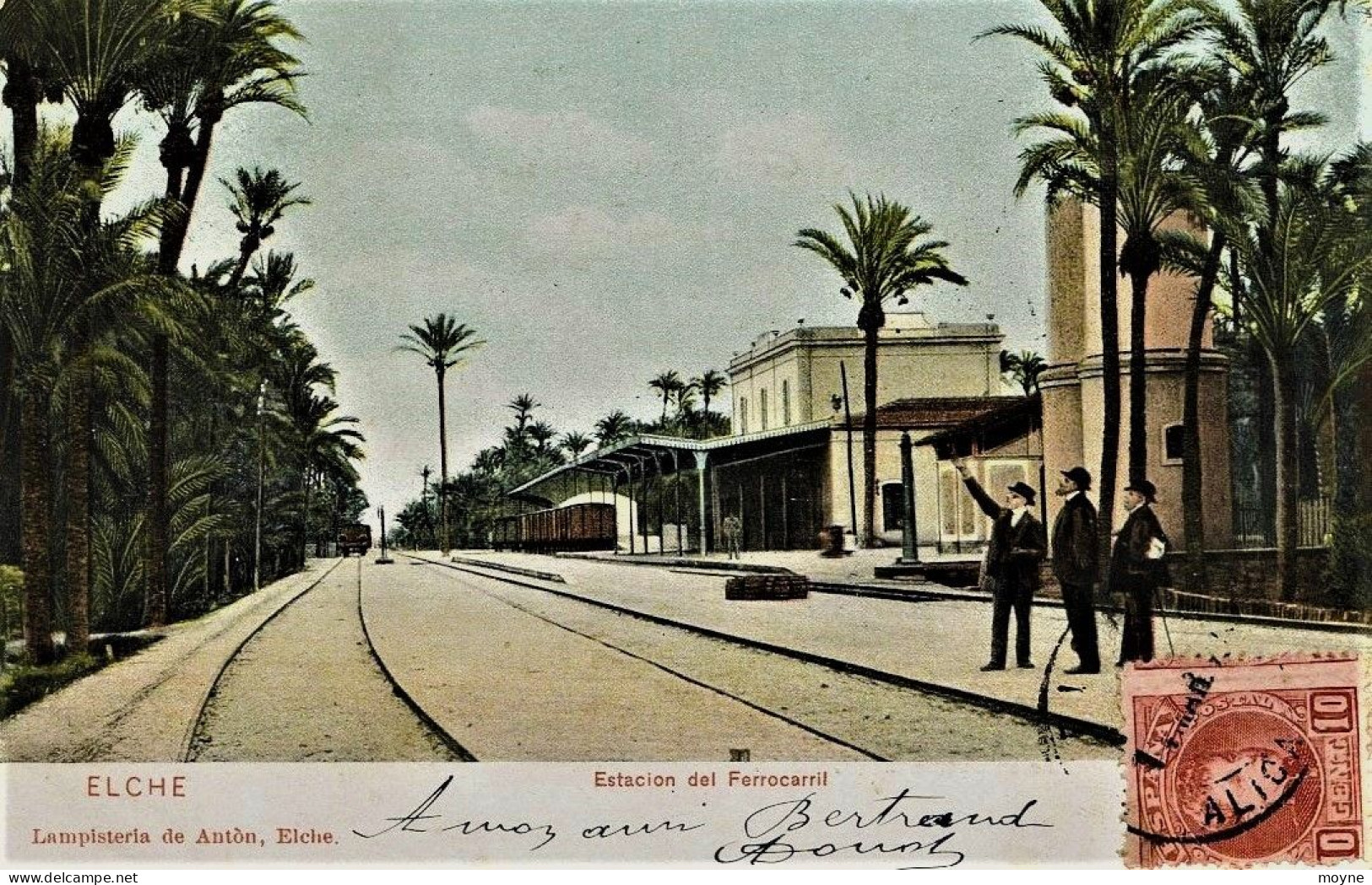 1914 - Espagne  -   ELCHE   :   ESTACION  DEL  FERROCARIL      -   Circulée En 1908   ALICANTE - Alicante