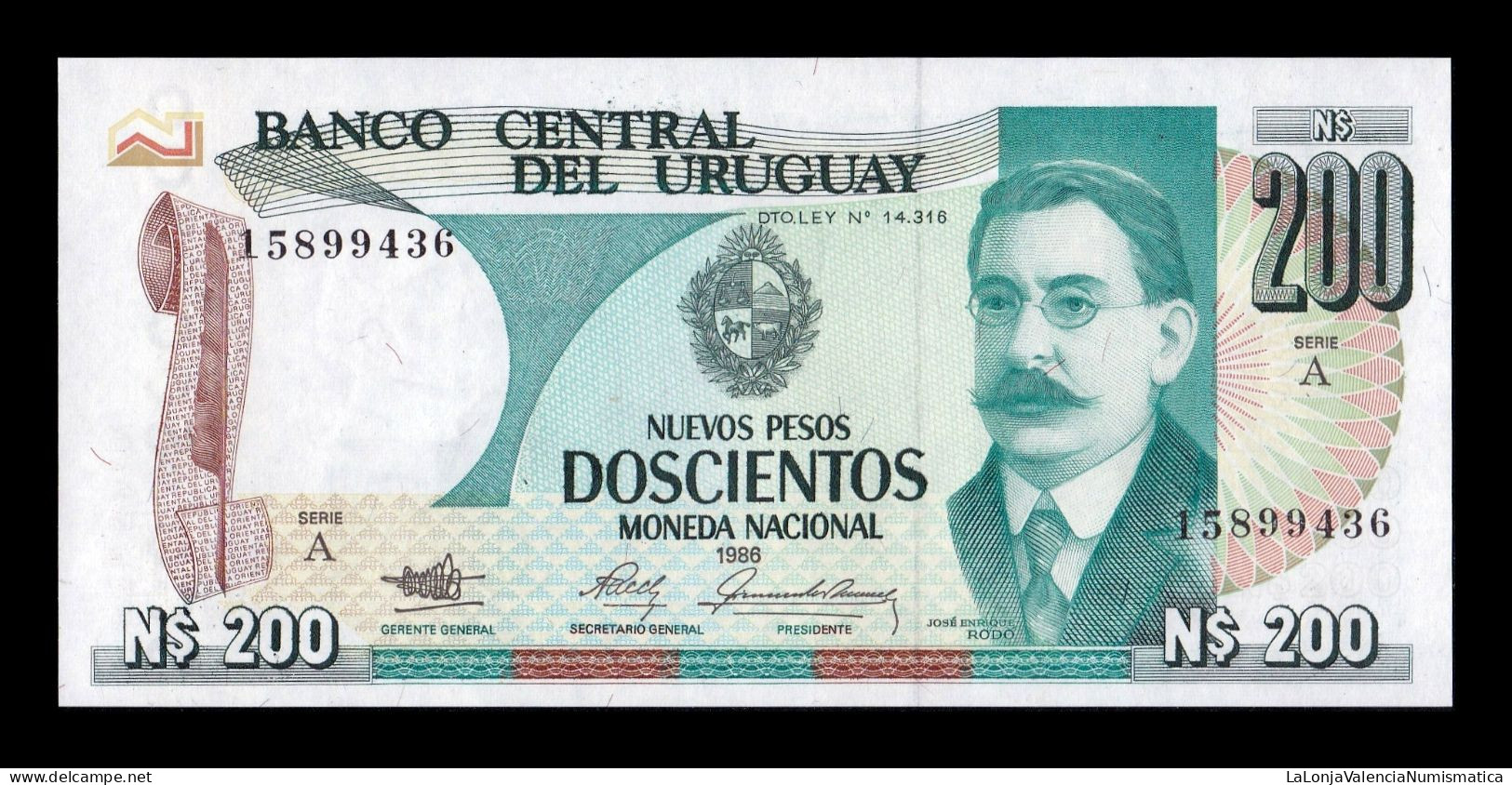 Uruguay 200 Nuevos Pesos 1986 Pick 66 Serie A Sc Unc - Uruguay