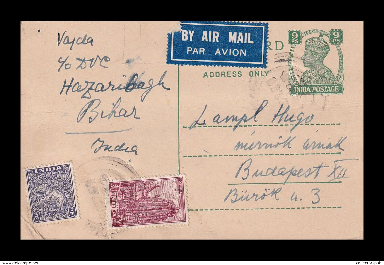 INDIA Nice Airmail Card To Hungary - Brieven En Documenten