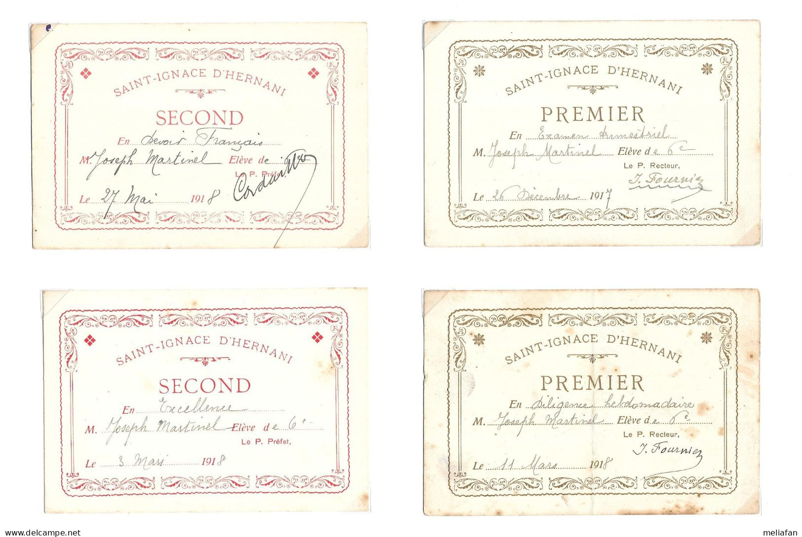 KB650 - DIVERS TEMOIGNAGES DE SATISFACTION - SAINT IGNACE D'HERNANI - 1917 1918 - JOSEPH MARTINEL - Diploma & School Reports