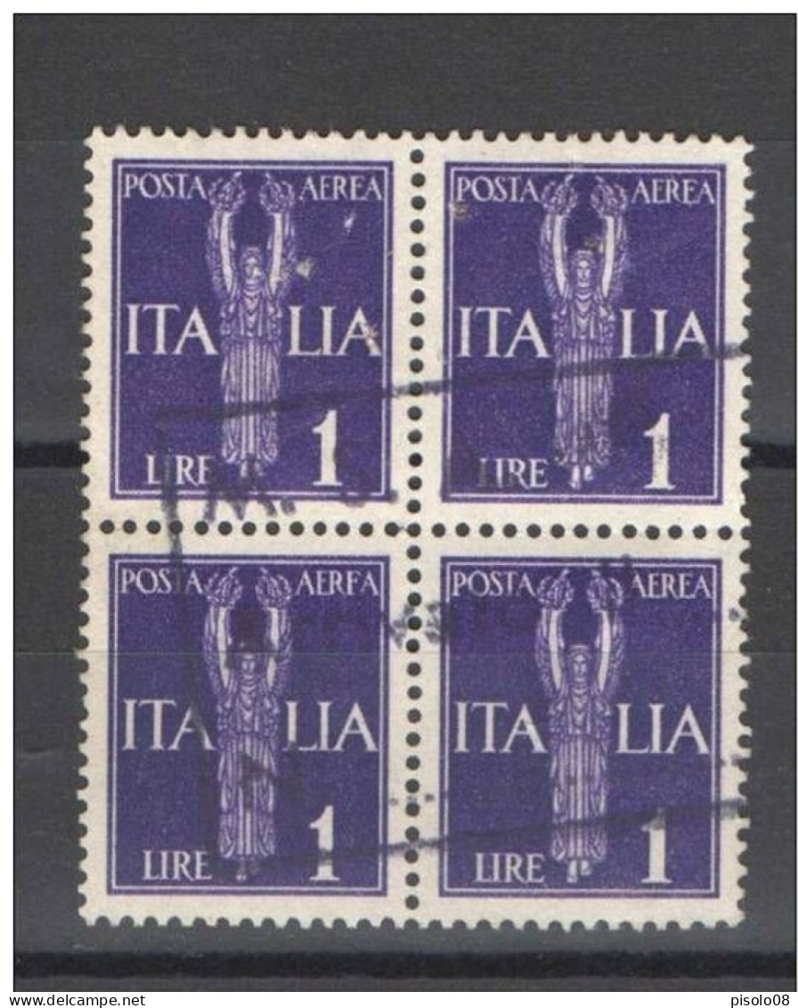 REGNO 1930 POSTA  AEREA SOGGETTI ALLEGORICI 1 LIRA  QUARTINA USATA - Airmail