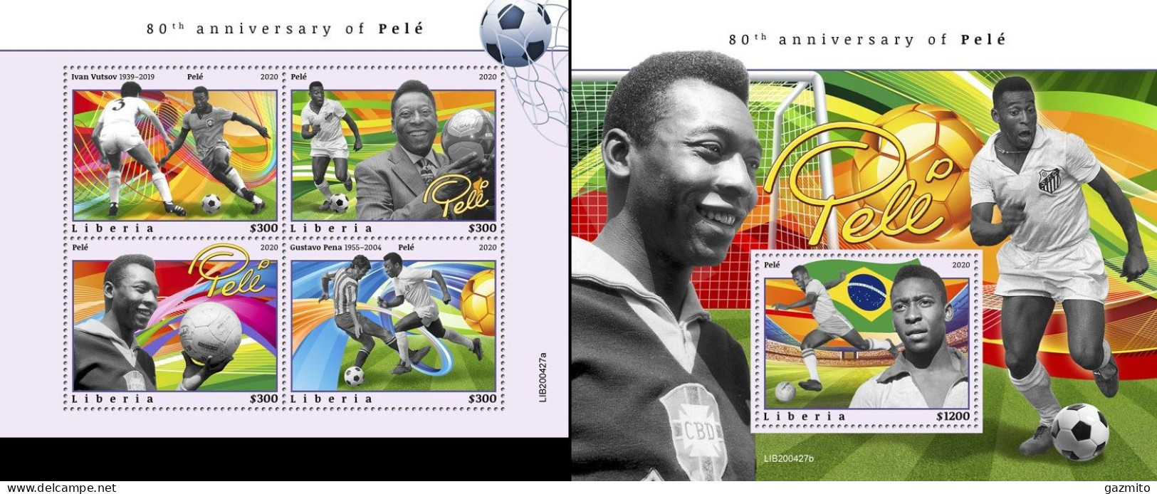 Liberia 2020, Sport, Football, Pele', 4val In BF+BF - Nuovi