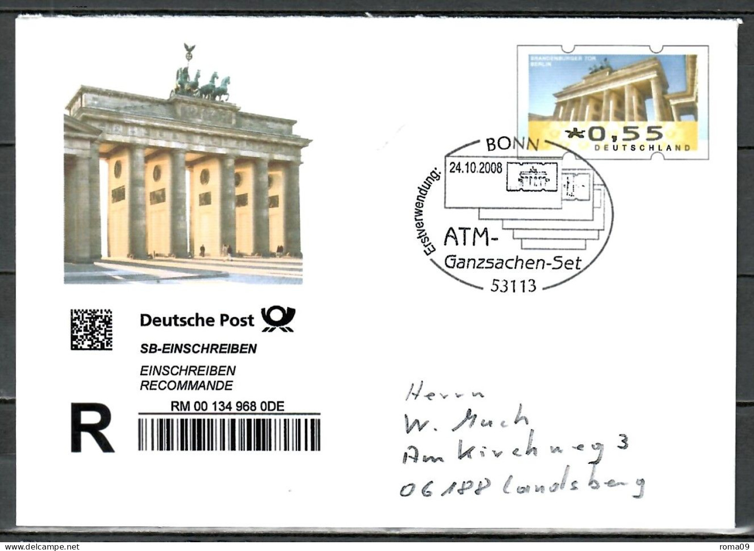 MiNr. USo 169 (ATM - Brandenburger Tor), SoSt. ATM-Ganzsache, Erstverwendung; B-274 - Briefomslagen - Gebruikt