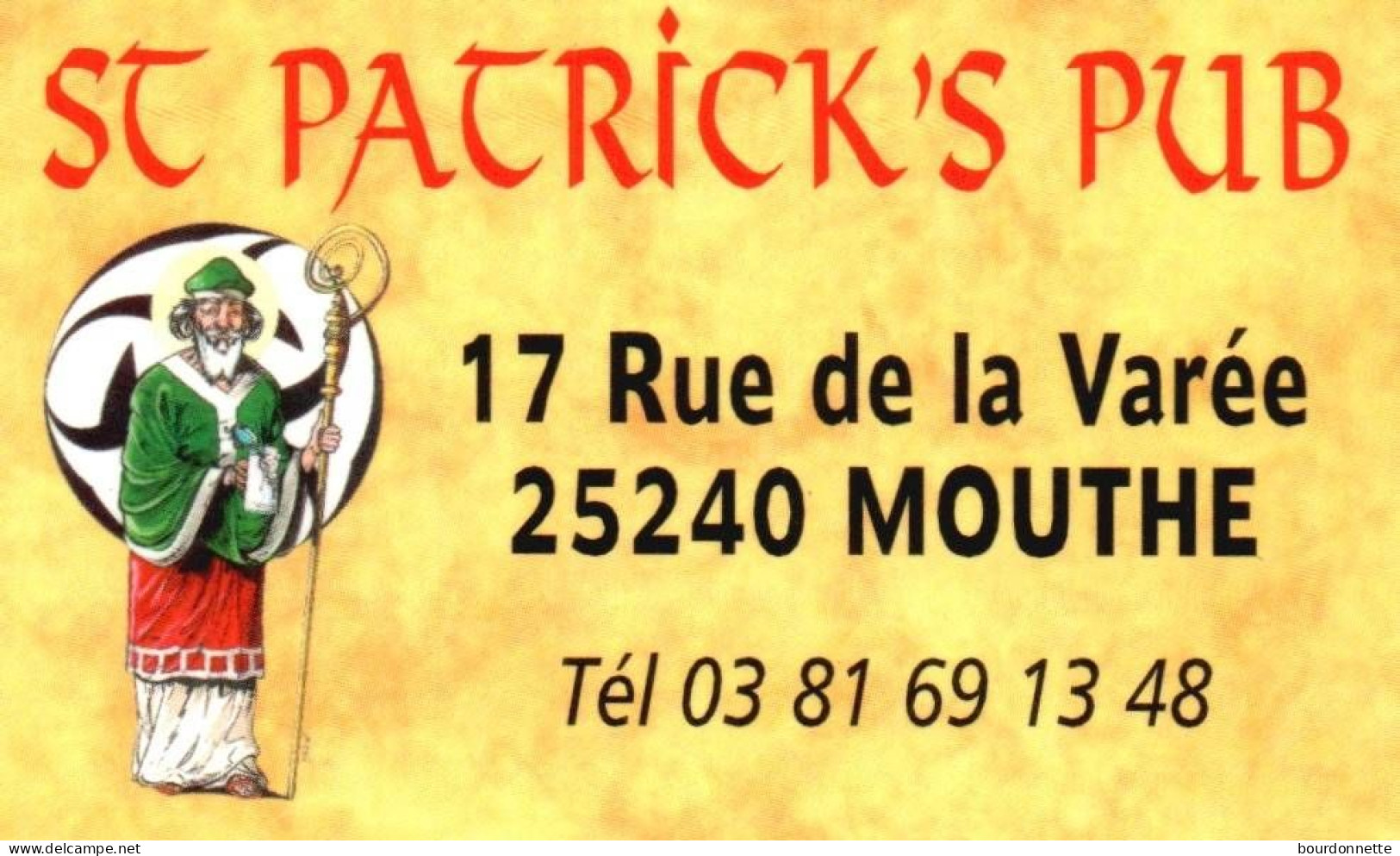 25- MOUTHE  -PUB - CARTE VISITE -RESTAURANT SAINT PATRICK'S PUB - Mouthe